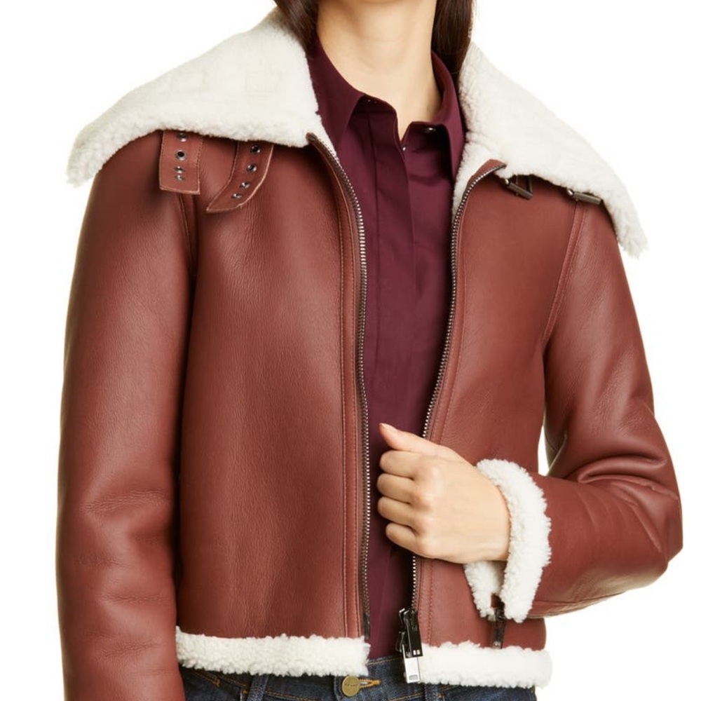 THEORY crop genuine shearling jacket